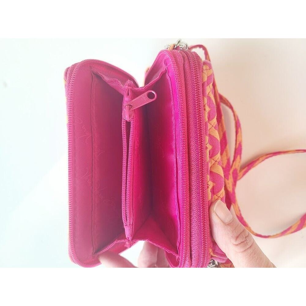 Vera Bradley All‎ In One Cell phone Crossbody Wallet Ziggy Zags Pink Orange - Picture 8 of 9